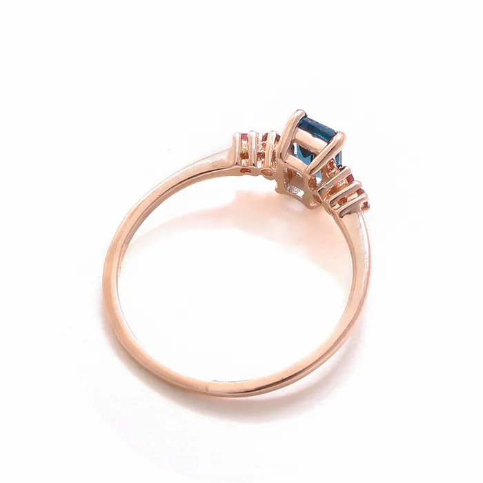 YoTreasure Rings 077 Ct London Blue Topaz Pink Tourmaline Solid 10k Rose Gold Ring