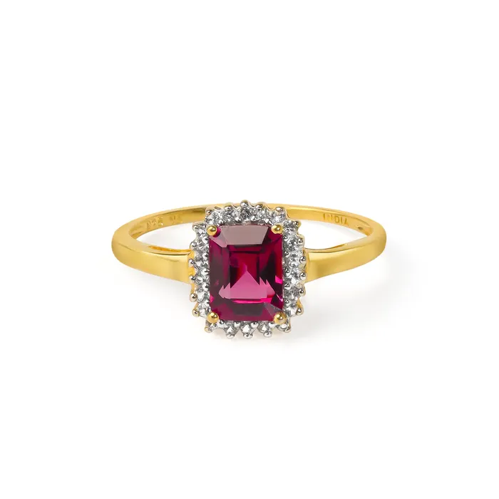YoTreasure Rings 122 Ct Rhodolite Garnet White Topaz Solid 10k Yellow Gold Ring Jewelry