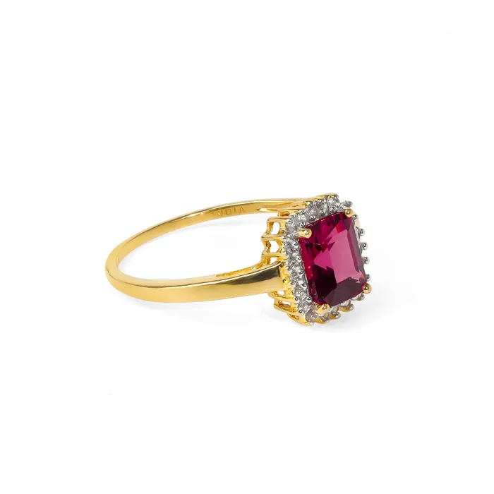 YoTreasure Rings 122 Ct Rhodolite Garnet White Topaz Solid 10k Yellow Gold Ring Jewelry