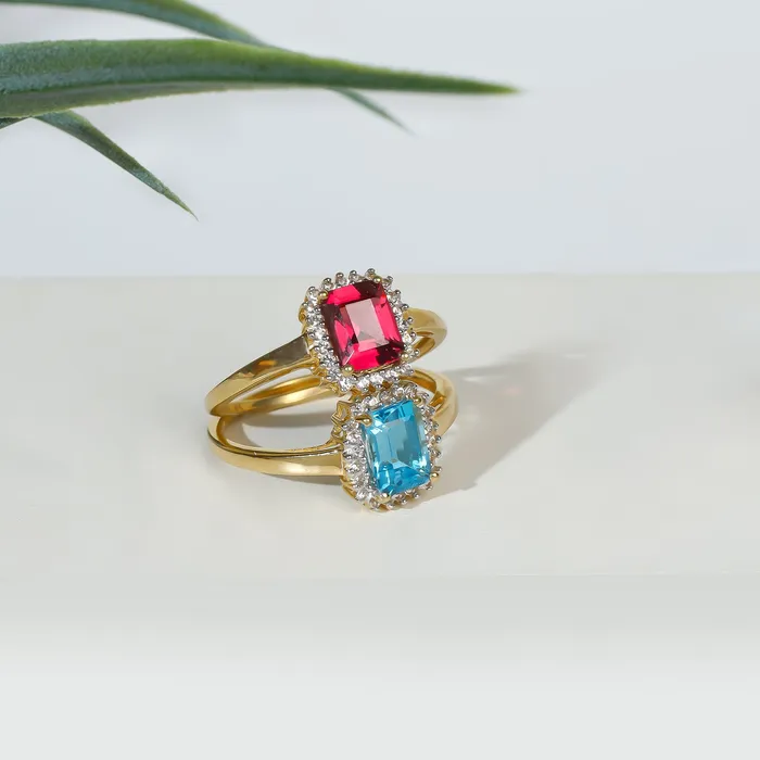 YoTreasure Rings 122 Ct Rhodolite Garnet White Topaz Solid 10k Yellow Gold Ring Jewelry