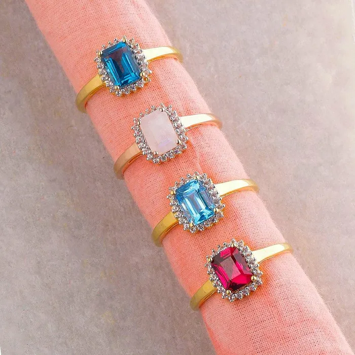 YoTreasure Rings 122 Ct Rhodolite Garnet White Topaz Solid 10k Yellow Gold Ring Jewelry