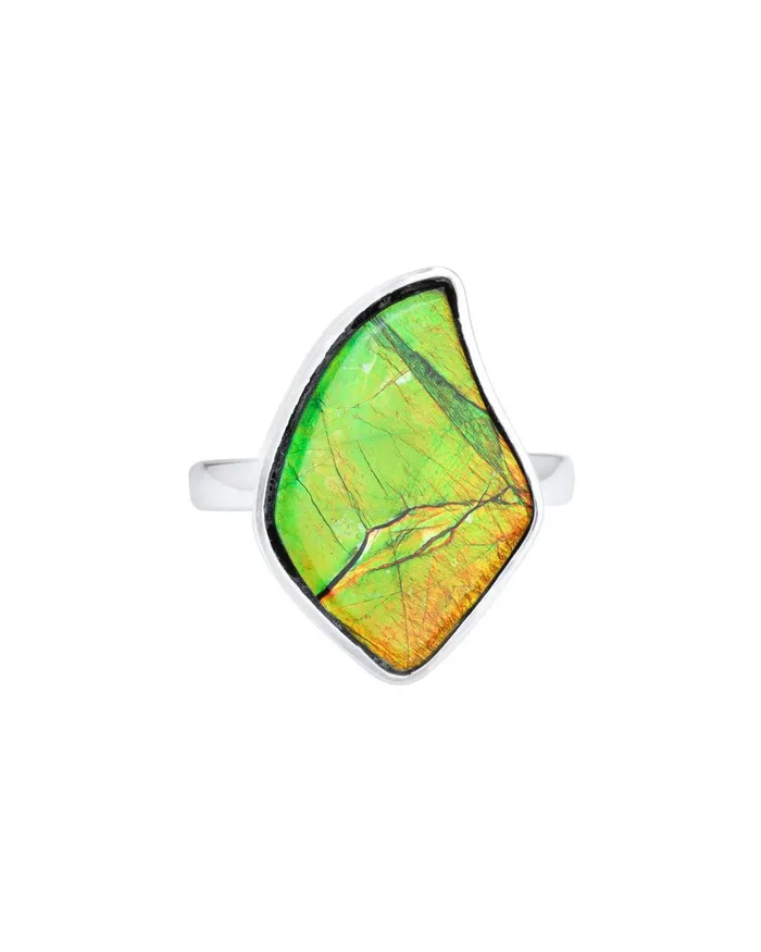 YoTreasure Rings 10 Ct Ammolite Solid 925 Sterling Silver Ring Jewelry