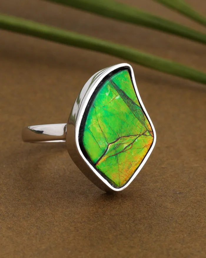 YoTreasure Rings 10 Ct Ammolite Solid 925 Sterling Silver Ring Jewelry