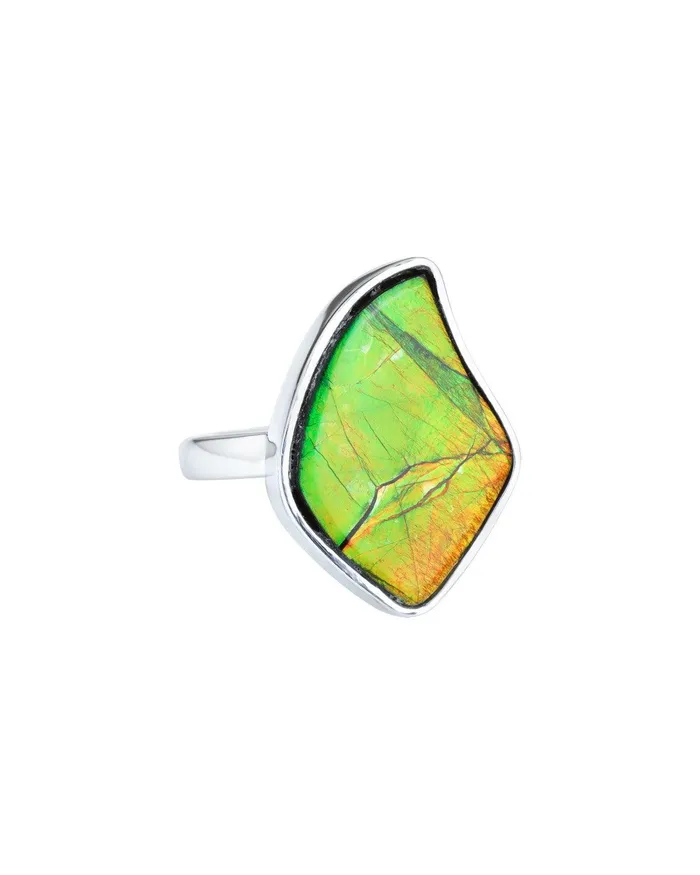 YoTreasure Rings 10 Ct Ammolite Solid 925 Sterling Silver Ring Jewelry