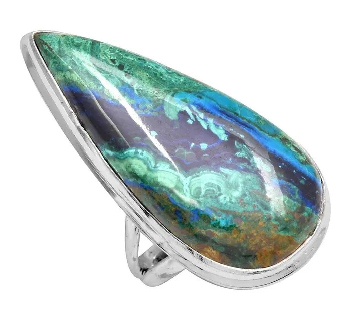 YoTreasure Rings Azurite Malachite 925 Sterling Silver Rings Silver Jewelry