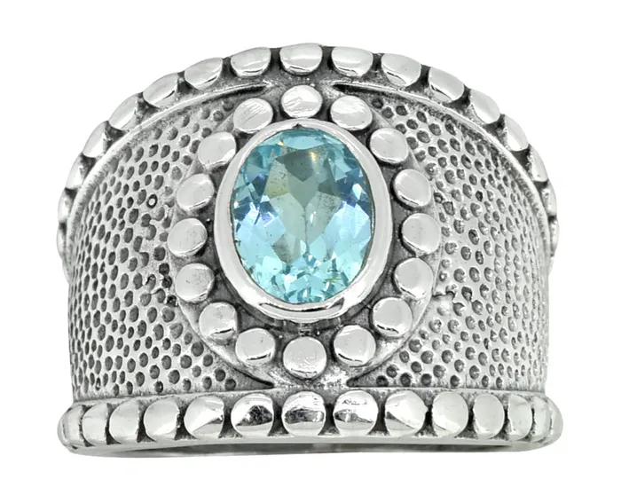 YoTreasure Rings Blue Topaz 925 Sterling Silver Statement Ring