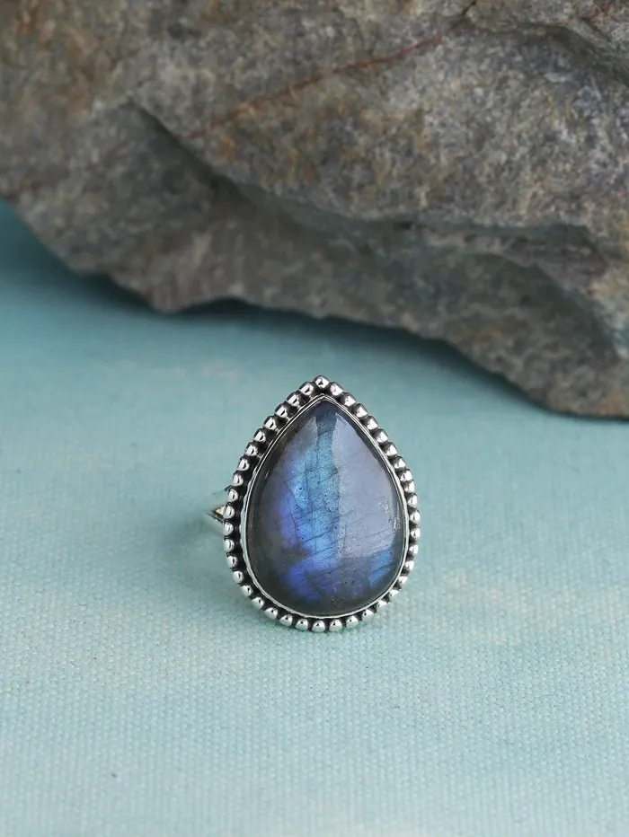 YoTreasure Rings Labradorite Solid 925 Sterling Silver Split Shank Ring Jewelry