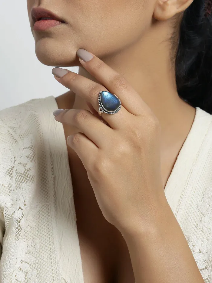 YoTreasure Rings Labradorite Solid 925 Sterling Silver Split Shank Ring Jewelry