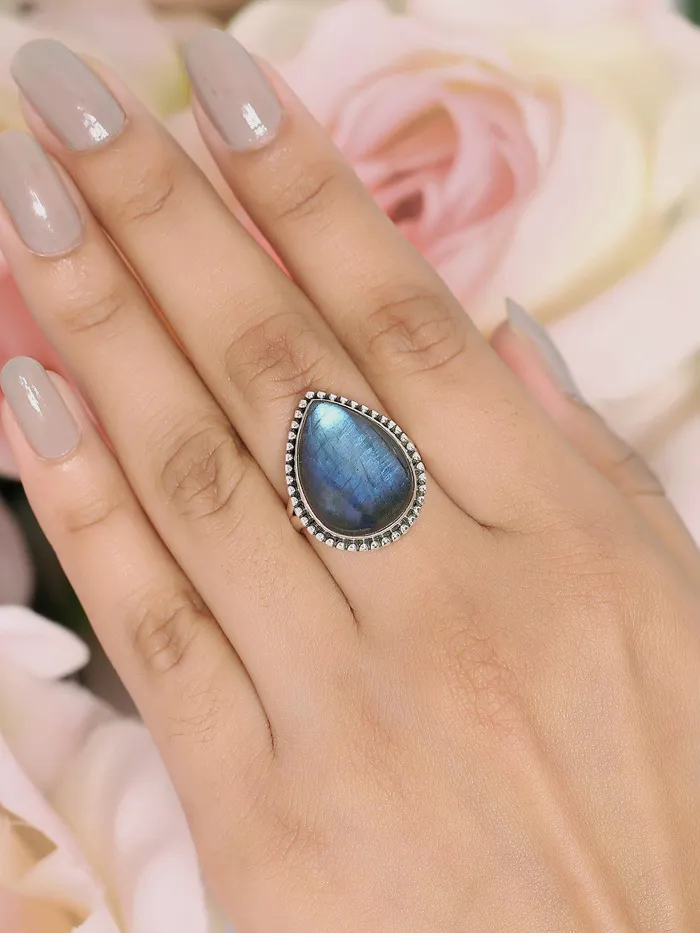 YoTreasure Rings Labradorite Solid 925 Sterling Silver Split Shank Ring Jewelry