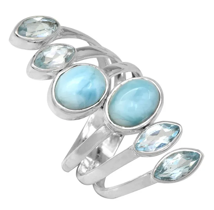 YoTreasure Rings Larimar Blue Topaz 925 Sterling Silver Gemstone Ring