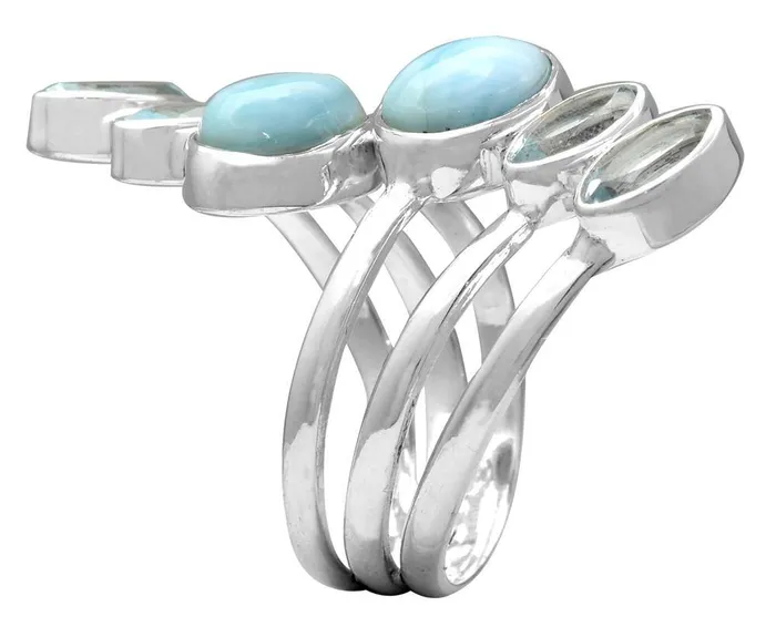 YoTreasure Rings Larimar Blue Topaz 925 Sterling Silver Gemstone Ring