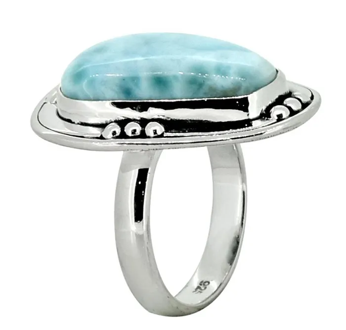YoTreasure Rings Natural Larimar Solid 925 Sterling Silver Ring Jewelry YoTreasure Rings Natural Larimar Solid 925 Sterling Silver Ring Jewelry