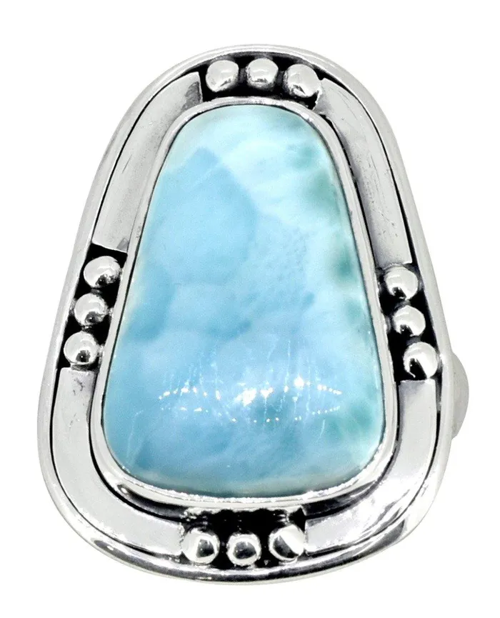 YoTreasure Rings Natural Larimar Solid 925 Sterling Silver Ring Jewelry YoTreasure Rings Natural Larimar Solid 925 Sterling Silver Ring Jewelry