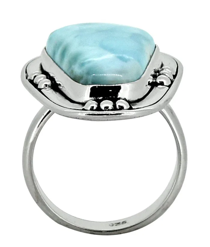 YoTreasure Rings Natural Larimar Solid 925 Sterling Silver Ring Jewelry YoTreasure Rings Natural Larimar Solid 925 Sterling Silver Ring Jewelry