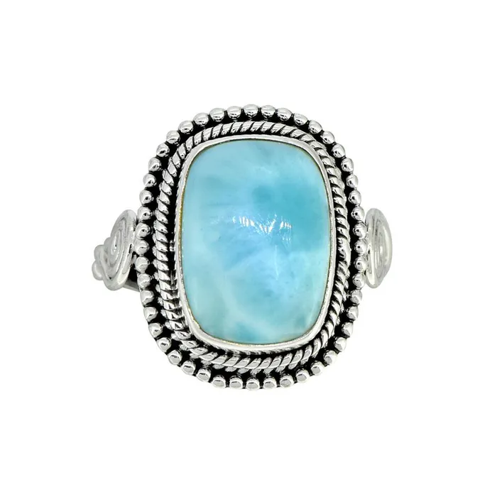YoTreasure Rings Natural Larimar Solid 925 Sterling Silver Ring Jewelry YoTreasure Rings Natural Larimar Solid 925 Sterling Silver Ring Jewelry