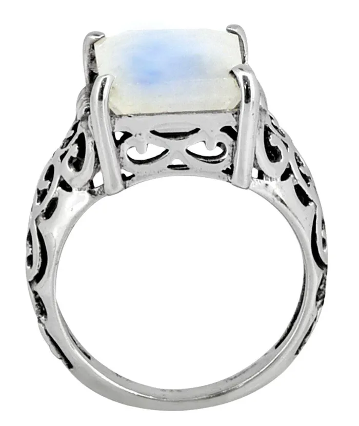 YoTreasure Rings Rainbow Moonstone Ring Solid 925 Sterling Silver Gemstone Jewelry