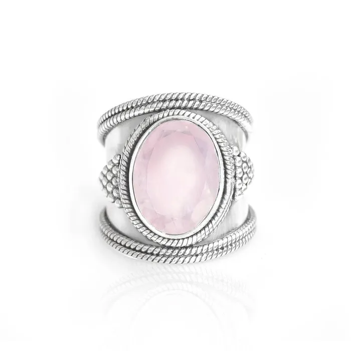 YoTreasure Rings Rose Quartz Solid 925 Sterling Silver Ring