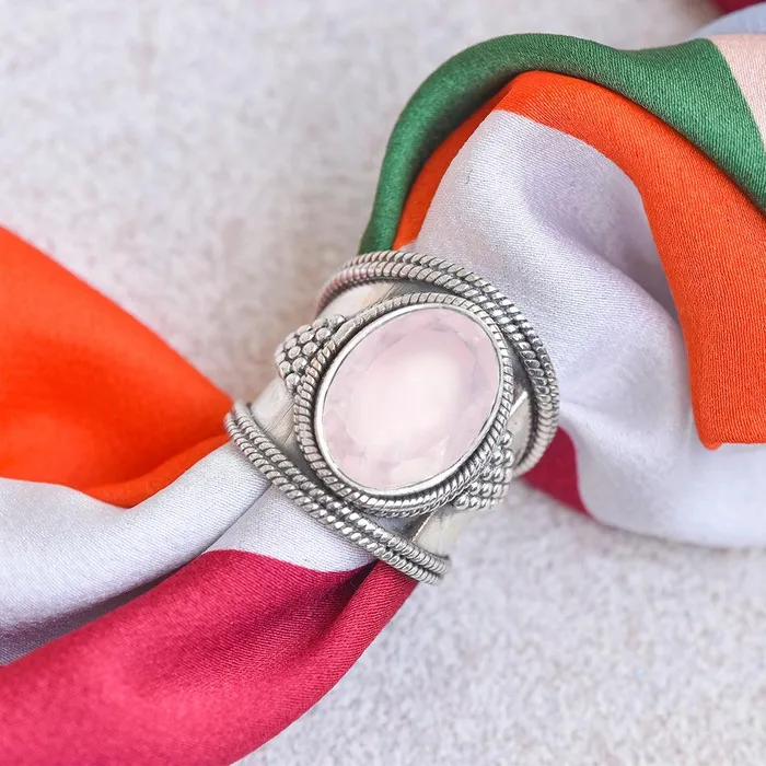 YoTreasure Rings Rose Quartz Solid 925 Sterling Silver Ring