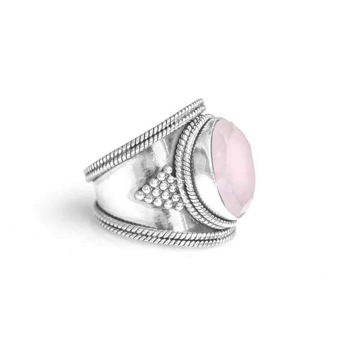 YoTreasure Rings Rose Quartz Solid 925 Sterling Silver Ring