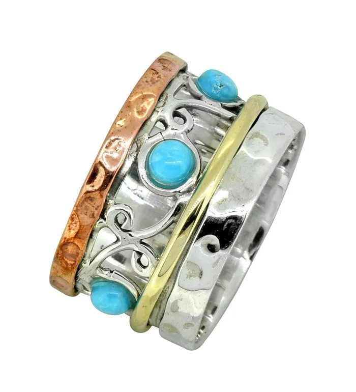 YoTreasure Turquoise Ring Solid 925 Sterling Silver Brass Copper Gemstone Jewelry Rings