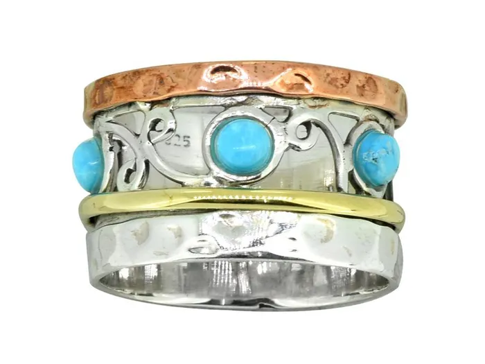 YoTreasure Turquoise Ring Solid 925 Sterling Silver Brass Copper Gemstone Jewelry Rings