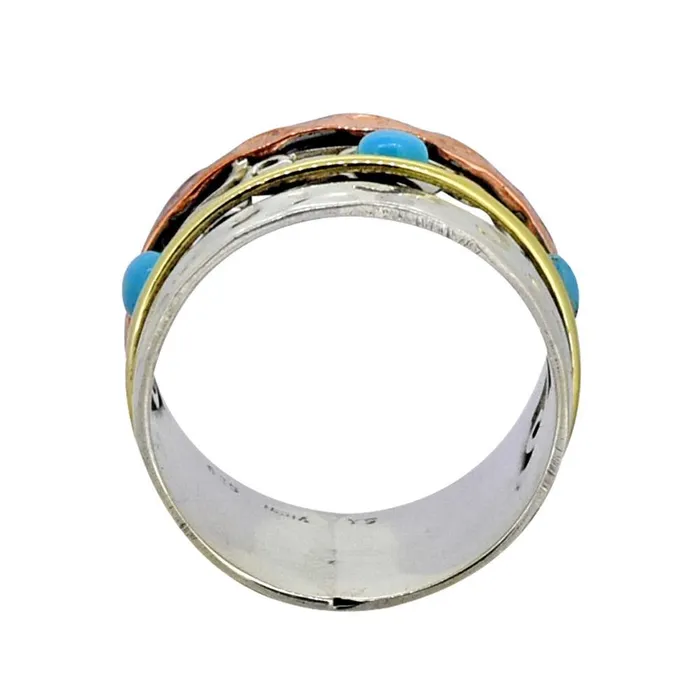 YoTreasure Turquoise Ring Solid 925 Sterling Silver Brass Copper Gemstone Jewelry Rings