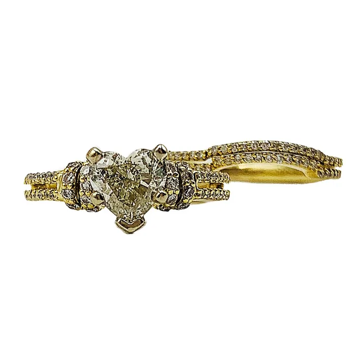 140 ctw yellow gold heart diamond engagement ring matching band Crown Jewels Coin Rings