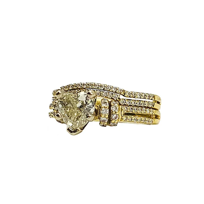 140 ctw yellow gold heart diamond engagement ring matching band Crown Jewels Coin Rings