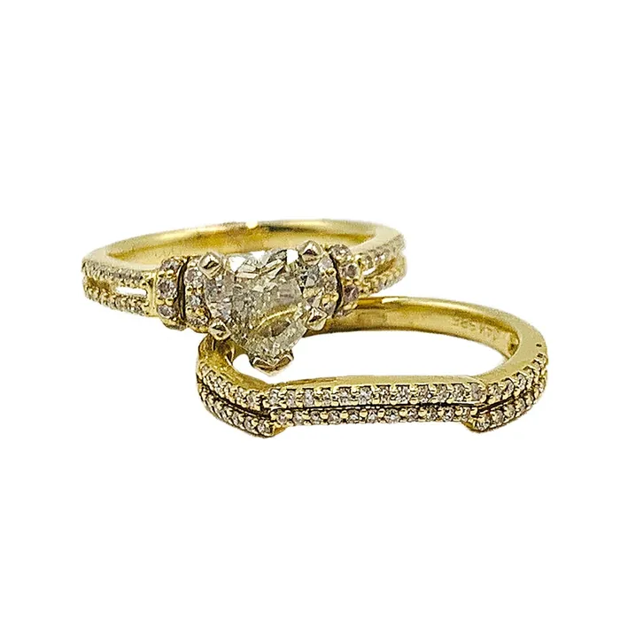 140 ctw yellow gold heart diamond engagement ring matching band Crown Jewels Coin Rings