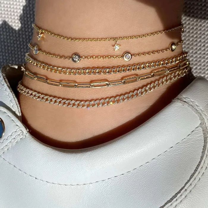 14K Gold Cuban Link Anklet Izakov Diamonds Fine Jewelry PreStyled Sets