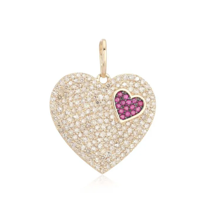14K Gold Micro Pave Diamond Ruby Hearts Necklace Charm Izakov Diamonds Fine Jewelry Necklaces 14K Gold Micro Pave Diamond Ruby Hearts Necklace Charm Izakov Diamonds Fine Jewelry Necklaces