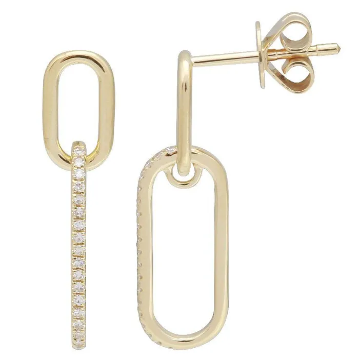 14K Gold Pave Diamond Paper Clip Link Earrings Izakov Diamonds Fine Jewelry Earrings