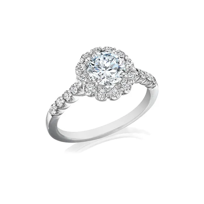14K White Gold Diamond Shank Engagement Ring with Flower Halo CLASSIQUE CREATIONS Rings 14K White Gold Diamond Shank Engagement Ring with Flower Halo CLASSIQUE CREATIONS Rings