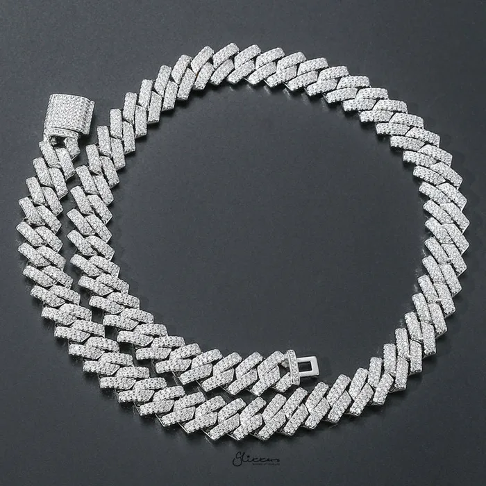14mm Iced Out CZ Paved Miami Cuban Chain Silver Glitters Necklaces