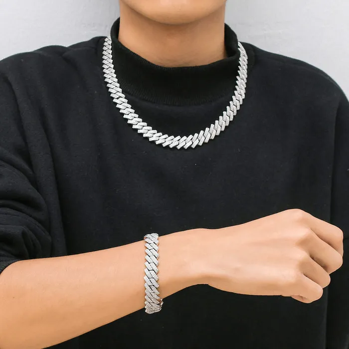 14mm Iced Out CZ Paved Miami Cuban Chain Silver Glitters Necklaces