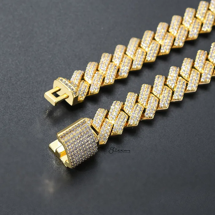 14mm Iced Out CZ Paved Miami Cuban Chain Silver Glitters Necklaces