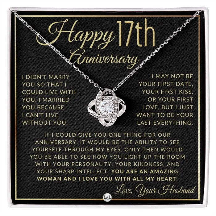 17th Anniversary Gift For Wife Beautiful Womens Pendant Necklace Heartfelt Anniversary Message ShineOn Fulfillment Necklaces