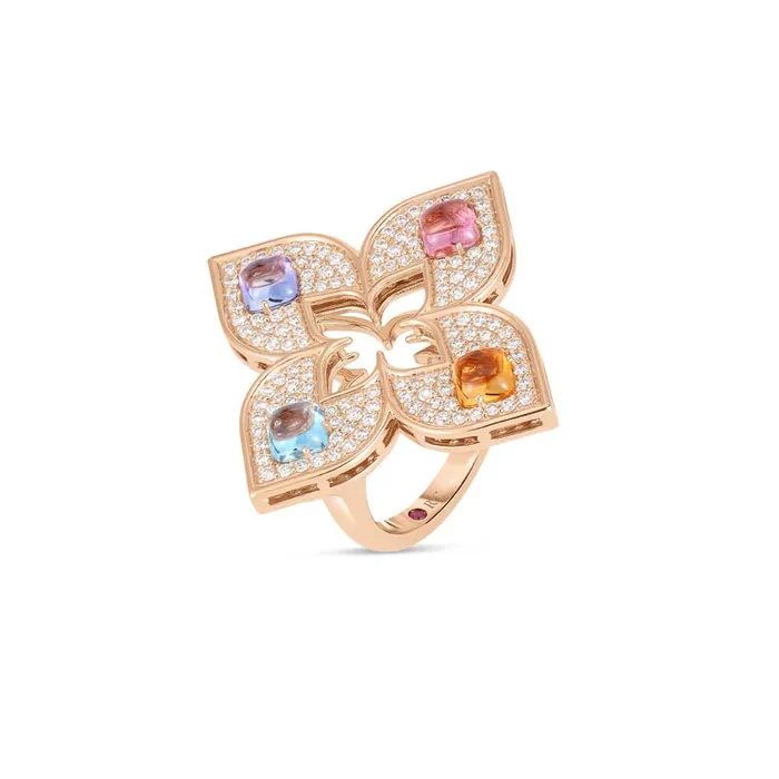 18K Rose Gold Venetian Princess Carnevale Large Pave Mixed Stones Flower Ring ROBERTO COIN Rings 18K Rose Gold Venetian Princess Carnevale Large Pave Mixed Stones Flower Ring ROBERTO COIN Rings