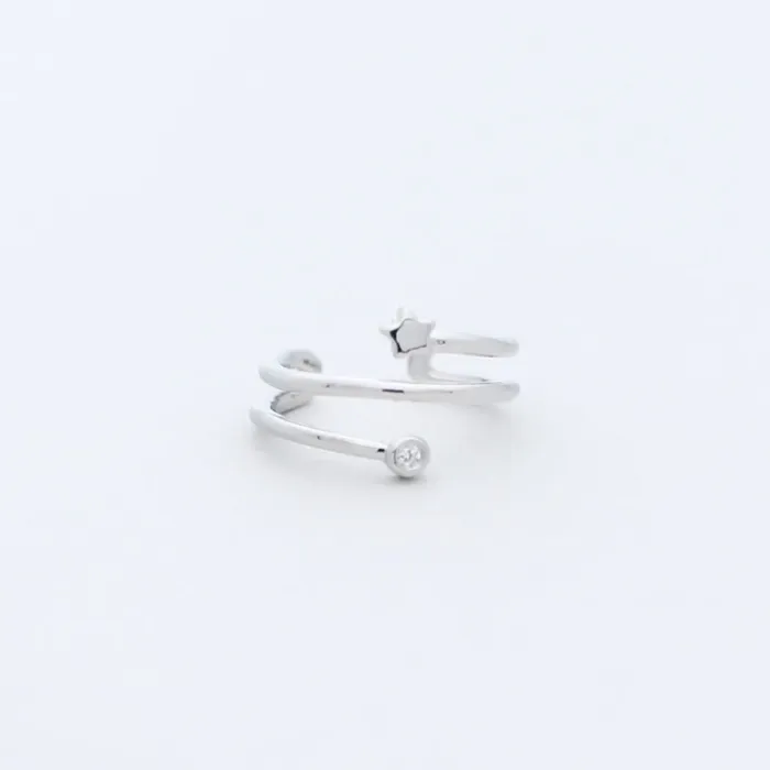 3 Lines Ear Cuff with Star and CZ Silver Glitters Earrings