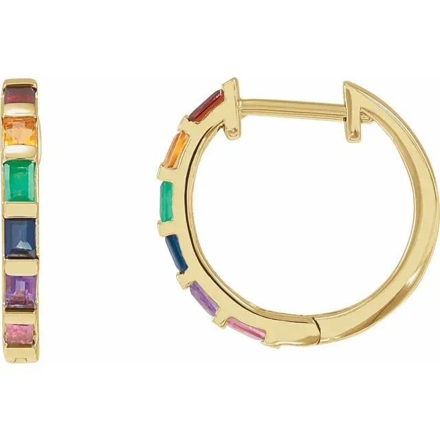 302 Fine Jewelry Earrings Baguette Natural MultiGemstone Rainbow Hoop Earrings Solid 14K Yellow White Rose Gold 302 Fine Jewelry Earrings Baguette Natural MultiGemstone Rainbow Hoop Earrings Solid 14K Yellow White Rose Gold