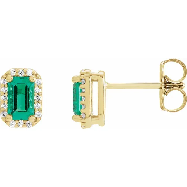 302 Fine Jewelry Earrings Emerald Diamond Halo Stud Earrings Solid 14K Yellow Gold 302 Fine Jewelry Earrings Emerald Diamond Halo Stud Earrings Solid 14K Yellow Gold