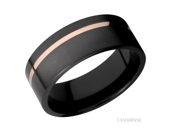 8mm Black Zirconium and 14K Rose Gold Wedding Band LASHBROOK Rings