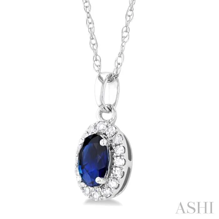 ASHI DIAMONDS Necklaces 10K White Gold 07ctw Halo Style Sapphire Necklace ASHI DIAMONDS Necklaces 10K White Gold 07ctw Halo Style Sapphire Necklace