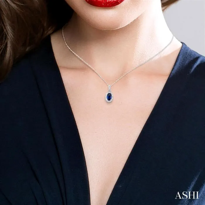 ASHI DIAMONDS Necklaces 10K White Gold 07ctw Halo Style Sapphire Necklace ASHI DIAMONDS Necklaces 10K White Gold 07ctw Halo Style Sapphire Necklace