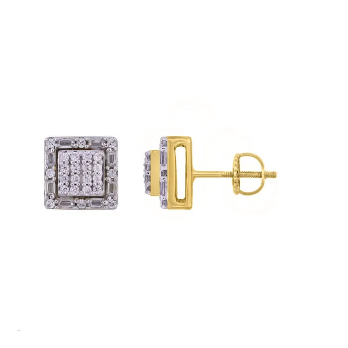 AV LADIES EARRINGS 025CT ROUNDBAGUETTE DIAMOND 10K YELLOW GOLD Earrings