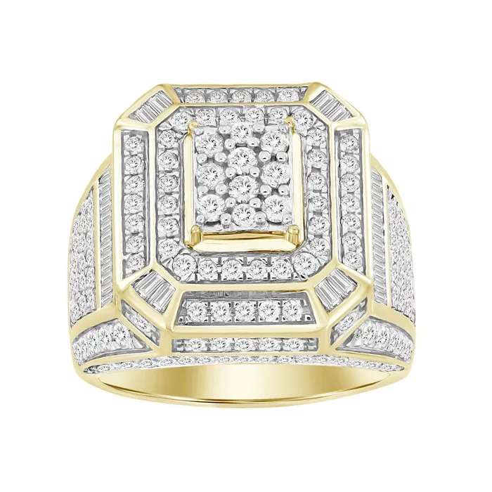 AV MENS RING 260CT ROUNDBAGUETTE DIAMOND 14K YELLOW GOLD Rings