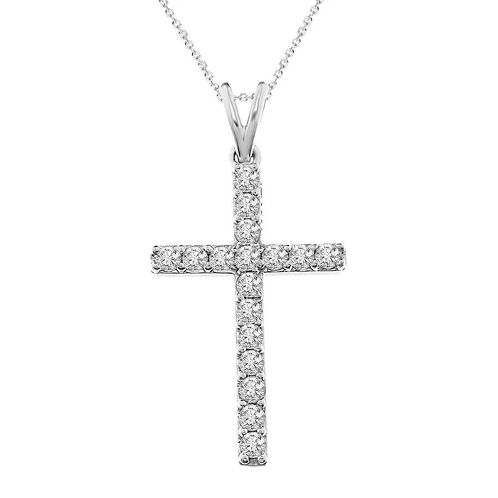 AV Necklaces LADIES CROSS PENDANT WITH CHAIN 050CT ROUND DIAMOND 14K WHITE GOLD SI QUALITY AV Necklaces LADIES CROSS PENDANT WITH CHAIN 050CT ROUND DIAMOND 14K WHITE GOLD SI QUALITY