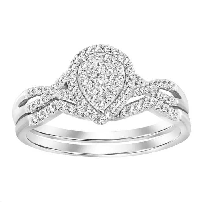AV Rings LADIES BRIDAL SET 025CT ROUND DIAMOND STERLING SILVER WHITE