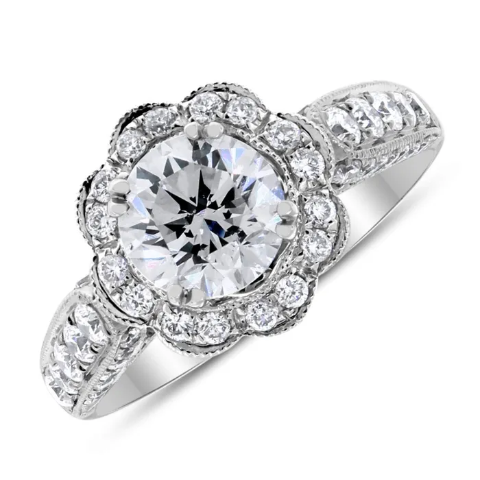 Beauvince Blossoms Engagement Ring 121 ct Round GSI2 EGLUSA Diamond in White Gold Rings