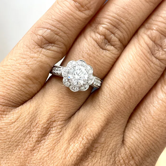 Beauvince Blossoms Engagement Ring 121 ct Round GSI2 EGLUSA Diamond in White Gold Rings